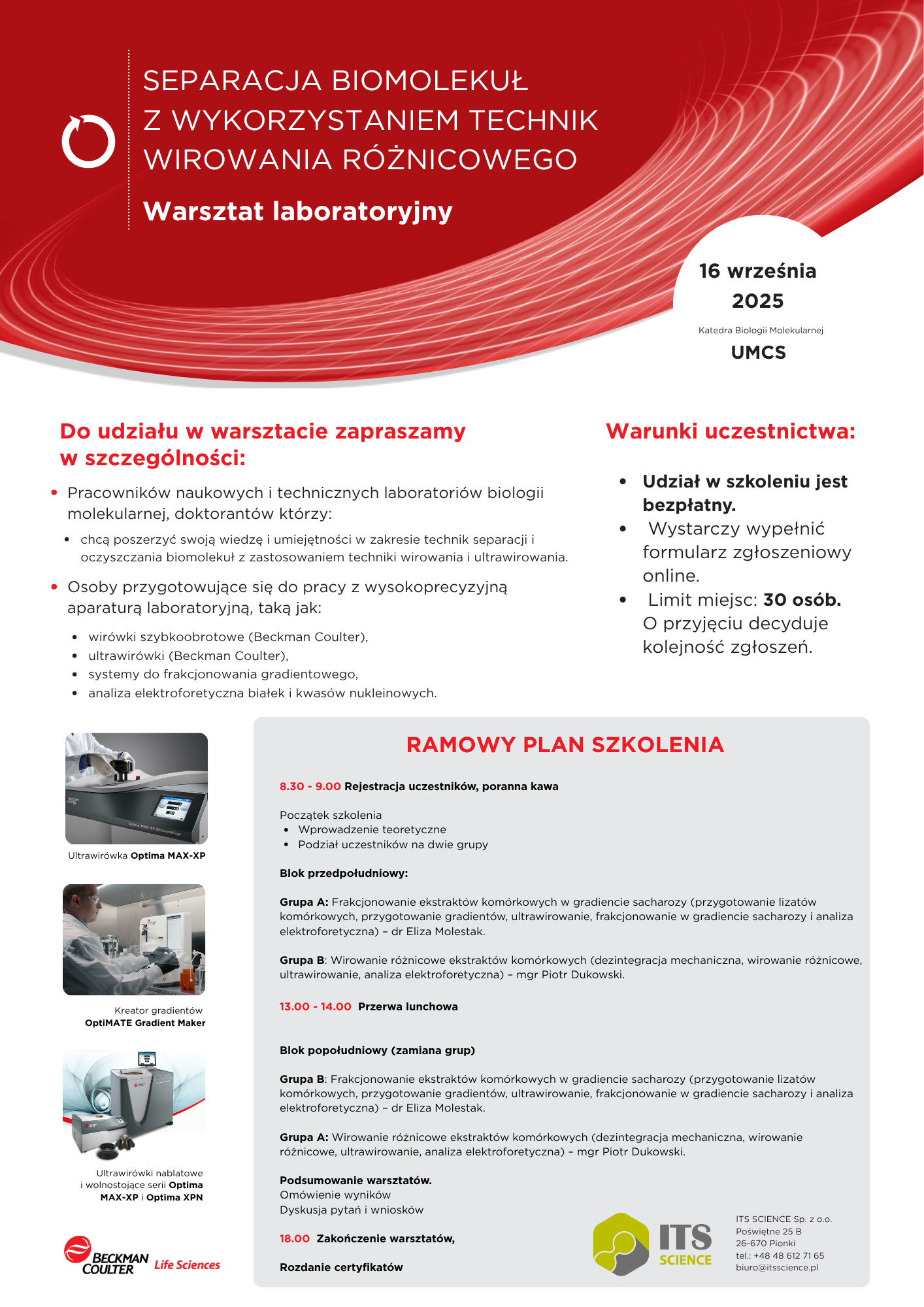 Zaproszenie na warsztat SEPARACJA BIOMOLEKUŁ 2